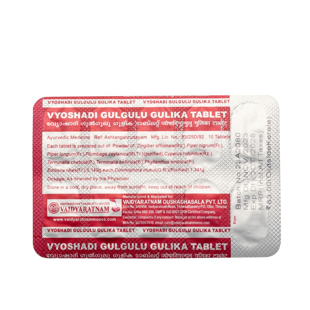 Vyoshadi Gulgulu Gulika Tablets Vaidyaratnam